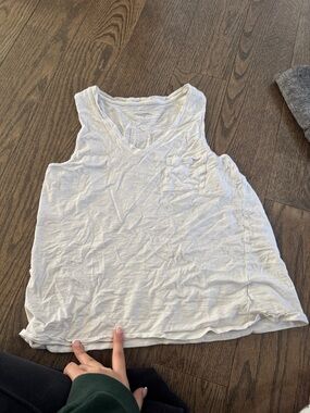 Max Studio White V-Neck Tank with Chest Pocket